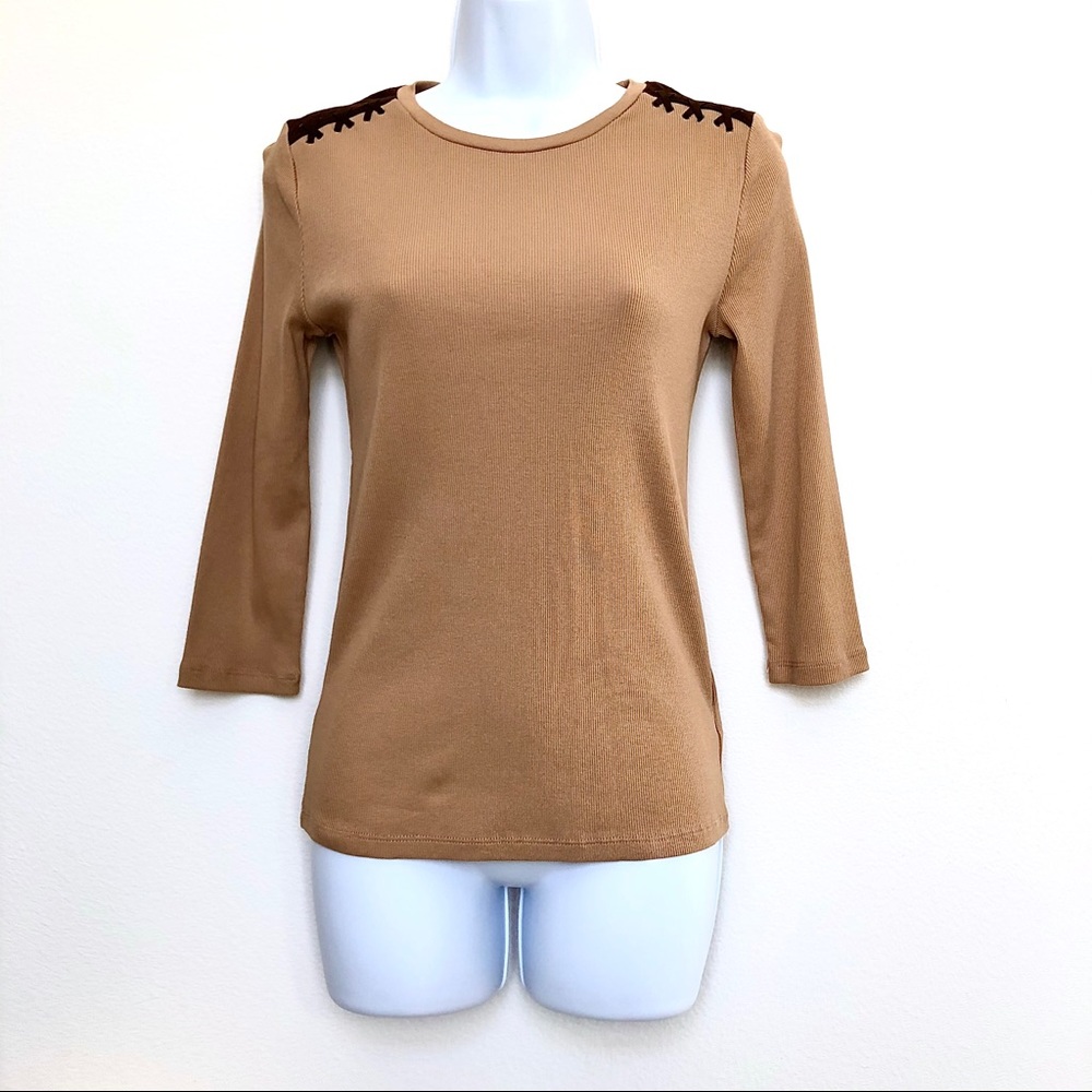HP💘RALPH LAUREN⚡️Suede Lace Trim Petite Top_SP